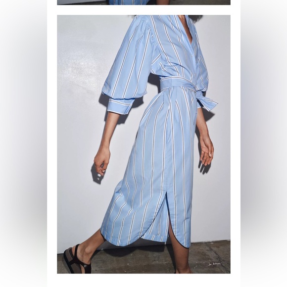 Zara Light Blue Striped Midi Dress - Picture 4 of 9